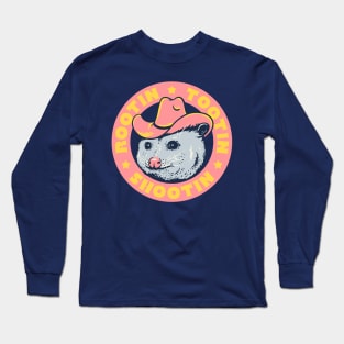 Rootin Tootin Shootin - Cowboy Advice | Poss Possum Opossum | Pink Frame Long Sleeve T-Shirt